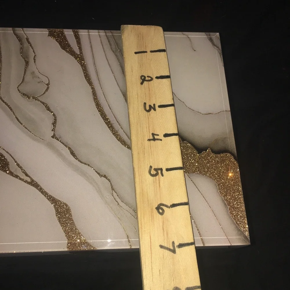 Glass Gold Glittery White Faux Marble Jewelry Box